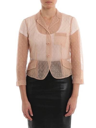 Shop Red Valentino Point D'esprit Tulle Cropped Jacket In Pink In Beige