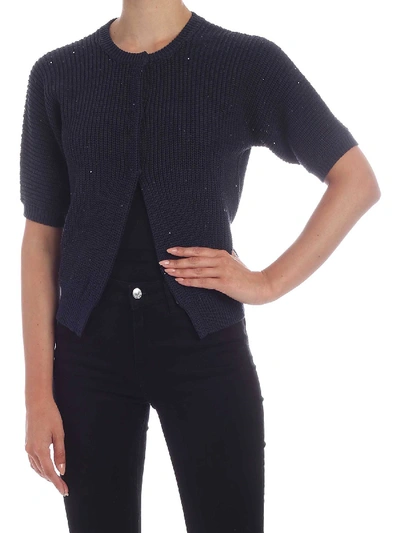 Shop Peserico Micro Sequins Cardigan In Blue