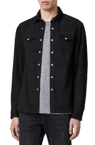 Shop Allsaints Stanway Slim Fit Leather Shirt Jacket In Jet Black