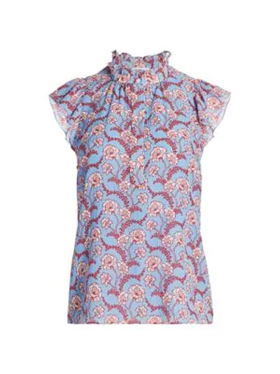 Shop A.l.c Foley High-neck Floral Top In Blue Red Multi