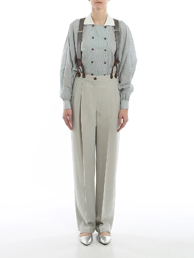 Shop Giorgio Armani Shantung Trousers With Suspenders In Green