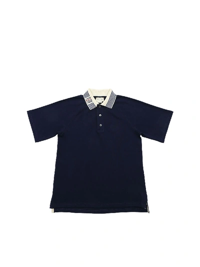 Shop Gucci Contrasting Collar Polo Shirt In Blue