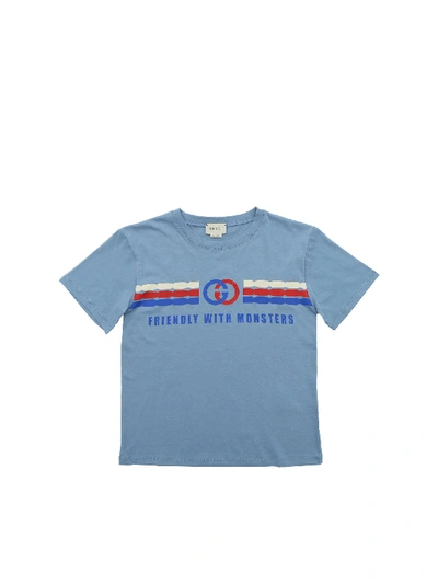Shop Gucci Friendly With Monsters T-shirt In Light Blue