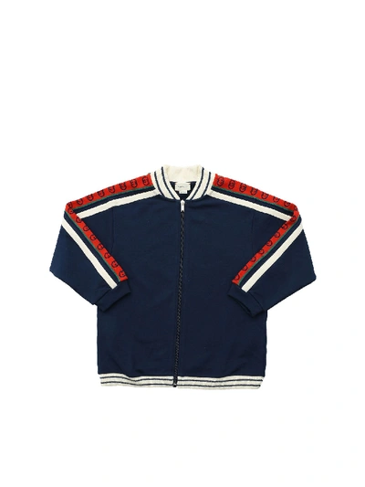 Shop Gucci Gg Logo Zip Sweatshirt In Blue