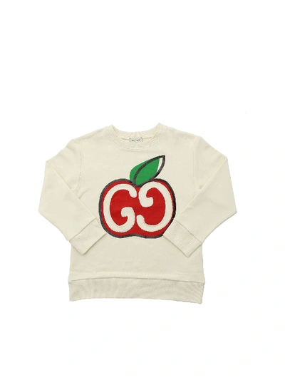 Shop Gucci Gg Apple Print Sweatshirt In Ivory Color In White
