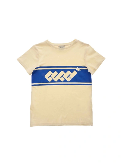 Shop Gucci Electric Blue Logo T-shirt In Cream Color In White