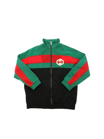 Shop Gucci Jacket In Balck With Green And Red Band In Black