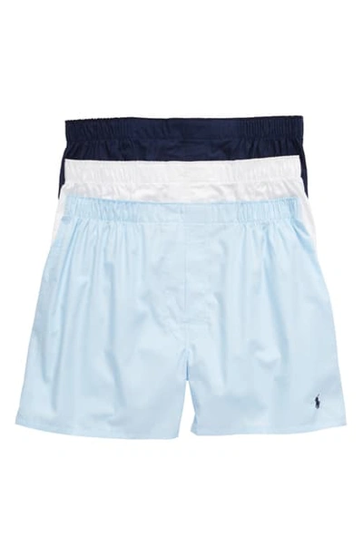 Shop Polo Ralph Lauren 3-pack Boxers In White/ Light Blue/ Cruise Navy