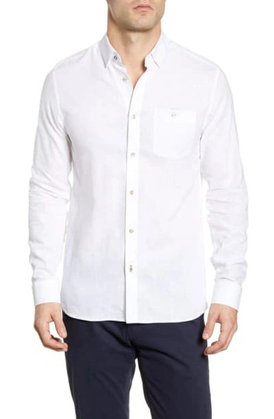 Shop Ted Baker Notip Button-up Linen Blend Shirt In White