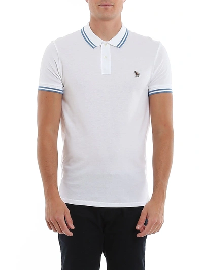 Shop Paul Smith Striped Detail And Patch Polo Shirt In White