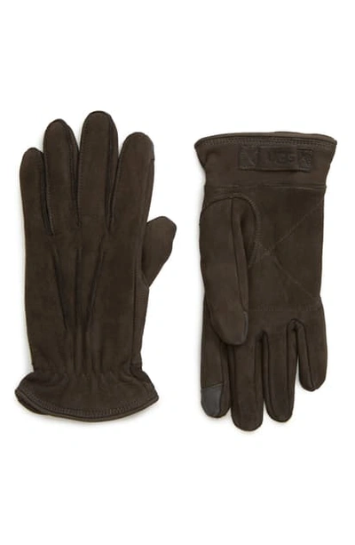 Shop Ugg Three-point Leather Tech Gloves In Charcoal