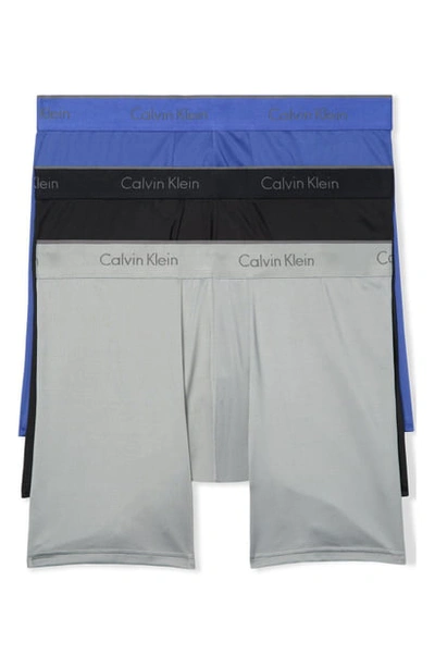 Shop Calvin Klein 3-pack Micro Stretch Boxer Briefs In Black/ Cobalt/ Grey