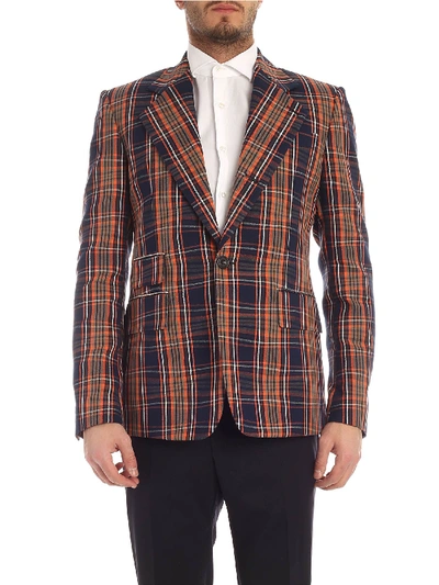 Shop Vivienne Westwood Single Breasted Checked Jacket In Blue And Orange