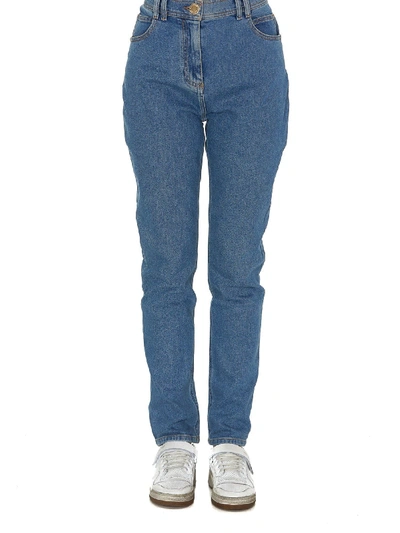Shop Balmain High Rise Monogram Jeans In Blue