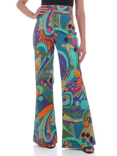 Shop Alberta Ferretti Multicolor Print Flared Pants