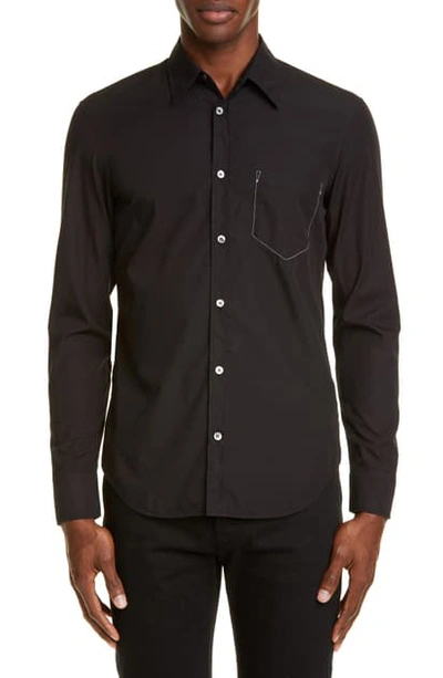 Shop Maison Margiela Faux Pocket Button-up Shirt In Black