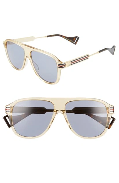 Shop Gucci 57mm Aviator Sunglasses In Shiny Transparent Light Brown