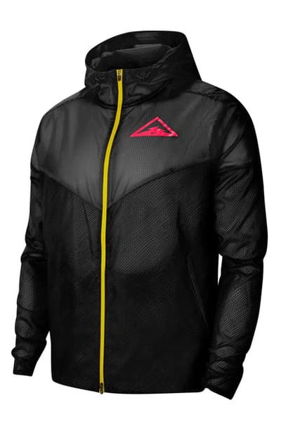 Shop Nike Windrunner Trail Packable Hooded Jacket In Black/ Laser Crimson