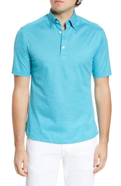Shop Eton Soft Casual Line Slim Fit Pique Polo Shirt In Teal