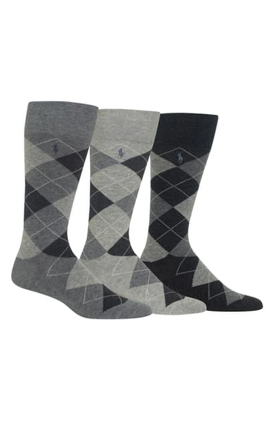 Shop Polo Ralph Lauren 3-pack Argyle Socks In Grey