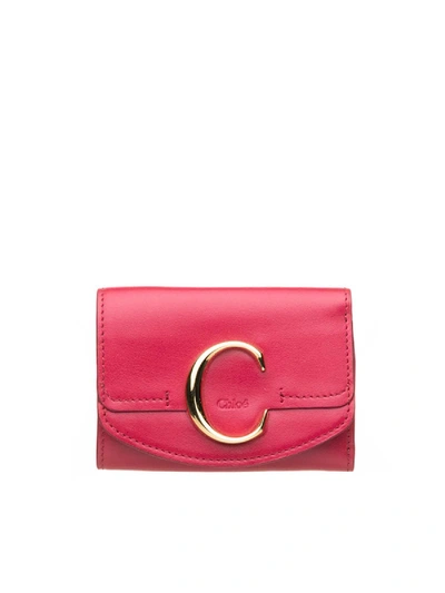 Shop Chloé C Leather Wallet In Fuchsia