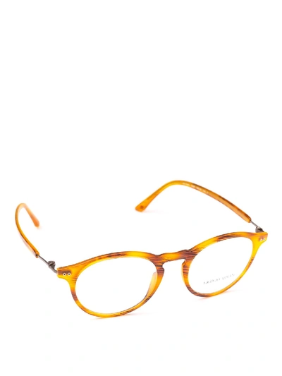 Shop Giorgio Armani Matte Amber Acetate Panto Eyeglasses In Yellow