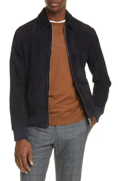 Shop Eidos Baracuda Trim Fit Suede Bomber Jacket In Navy