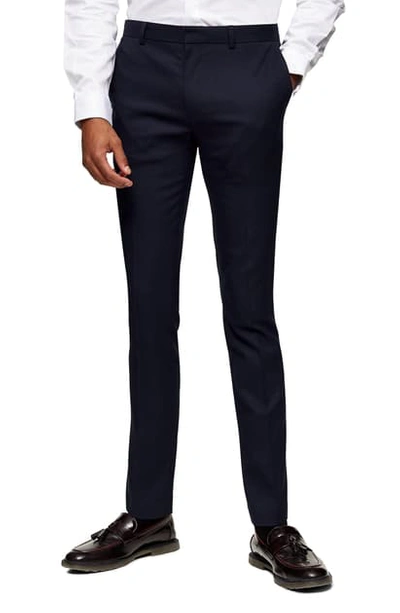 Shop Topman Textured Skinny Fit Dress Pants In Navy Blue