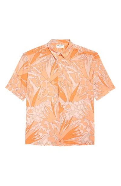 Shop Saint Laurent Jungle Print Short Sleeve Button-up Shirt In Orange