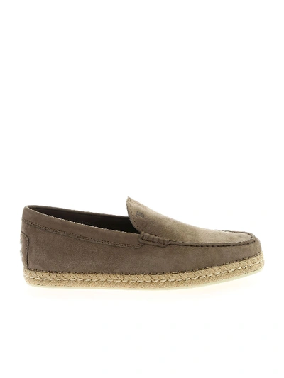 Shop Tod's Logo Nubuck Loafers In Dove Grey Color