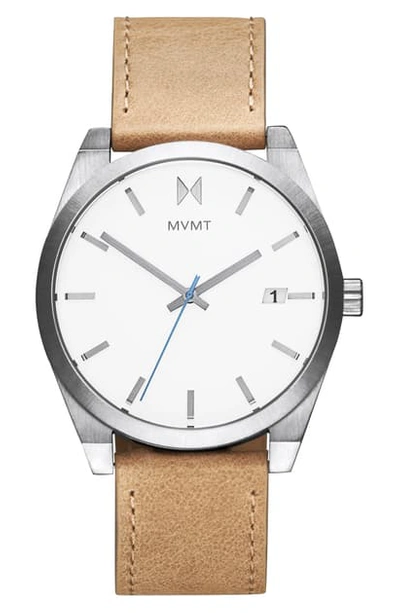 Shop Mvmt Element Leather Strap Watch, 43mm In Brown/ Silver