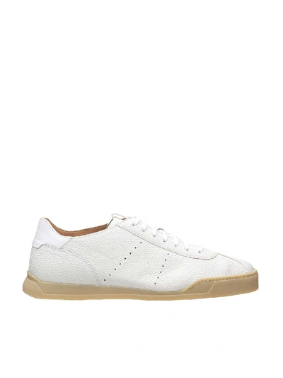 Shop Santoni Hammered Leather Sneakers In White