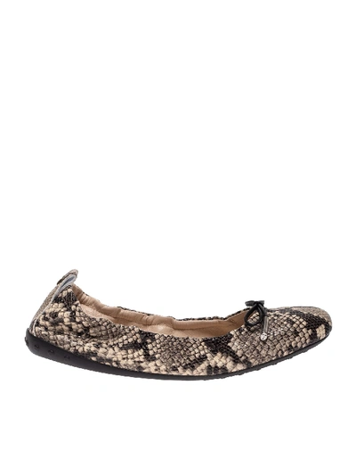 Shop Tod's Reptile Print Ballerinas In Beige And Black