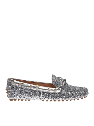 Shop Car Shoe Glitter Loafers In Silver Color