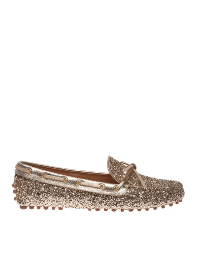 Shop Car Shoe Glitter Loafers In Gold Color