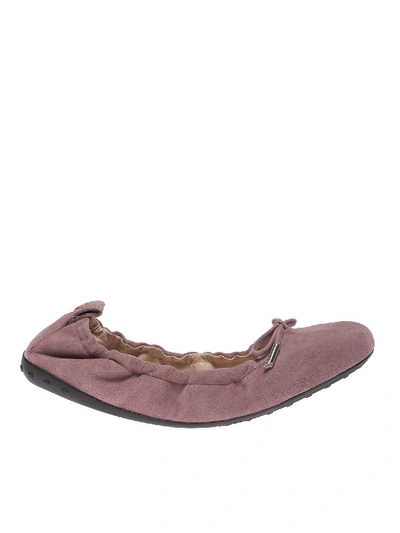 Shop Tod's Suede Ballerinas In Pink With Logo