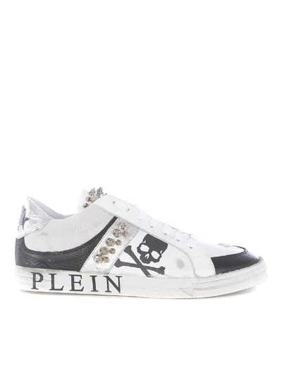 Shop Philipp Plein Used Effect Studded Sneakers In White