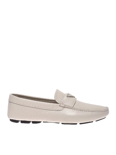 Shop Prada Leather Loafers In Talc Color In White
