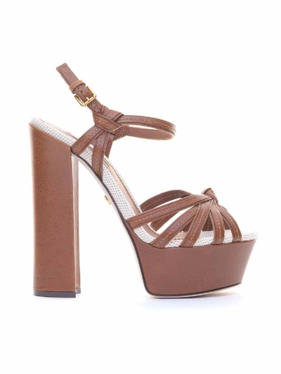 Shop Dolce & Gabbana Keira Sandals With Canvas Inserts In Brown