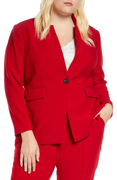 Shop Vince Camuto Convertible Collar Stretch Crepe Blazer In Tulip Red