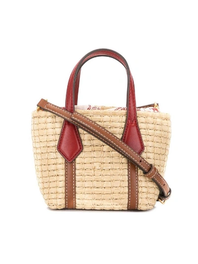 Shop Tory Burch Perry Straw Nano Bag In Natural E Red Destination Color In Beige