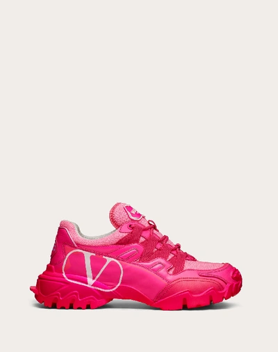 Shop Valentino Garavani  Garavani Climbers Sneaker In Calfskin Leather And Fabric In Neon Pink/white