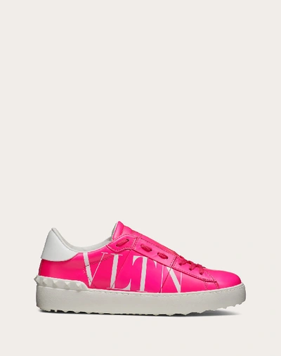 Shop Valentino Garavani Open Vltn Neon Calfskin Sneaker In Neon Pink/white