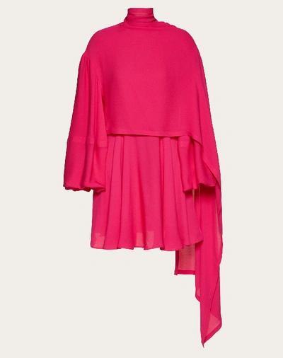 Shop Valentino Short Georgette Dress In Disco Pink