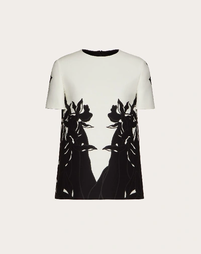 Shop Valentino Printed Crepe Couture Top In Ivory/black