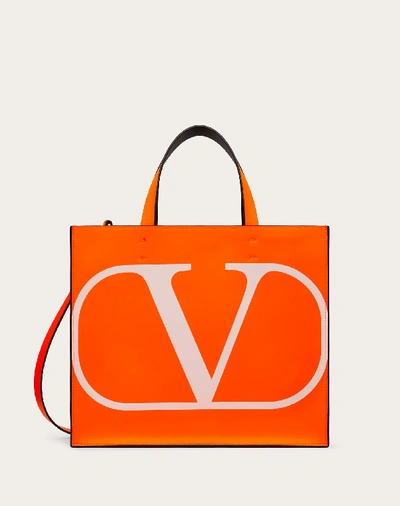 Valentino Garavani Vlogo Small Leather Tote In Neon Orange