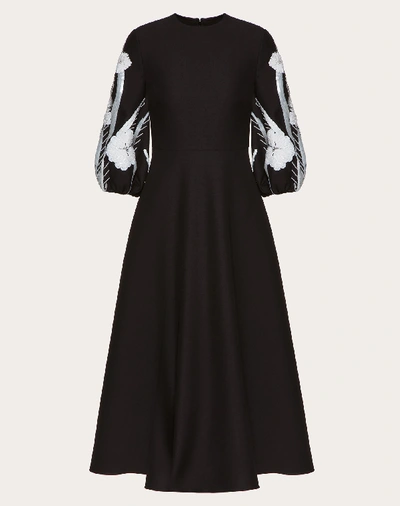 Shop Valentino Embroidered Crepe Couture Dress In Black/ivory