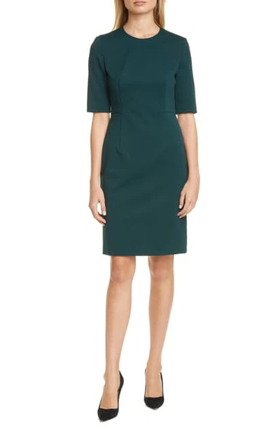 Hugo Boss Shift Dress In Houndstooth-structured Jersey With Zip In Pine |  ModeSens
