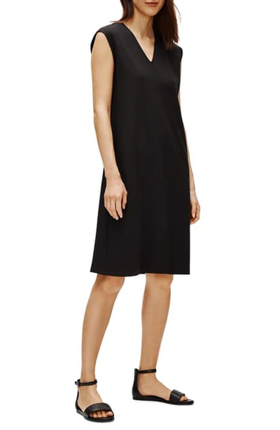 Shop Eileen Fisher V-neck Sleeveless A-line Dress In Black