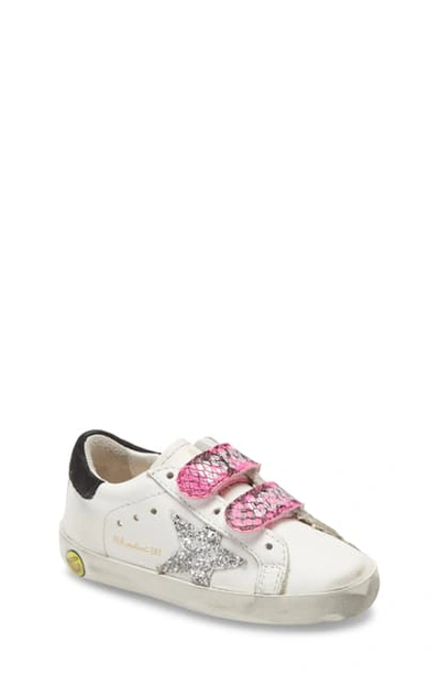Shop Golden Goose Old School Glitter Sneaker In White Leather/ Fuxia Snake